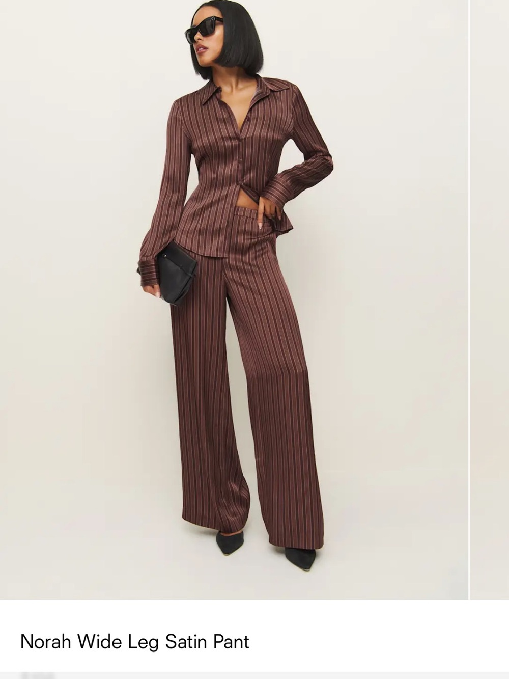 Reformation Norah Wide Leg Satin Pant Brown - Size S